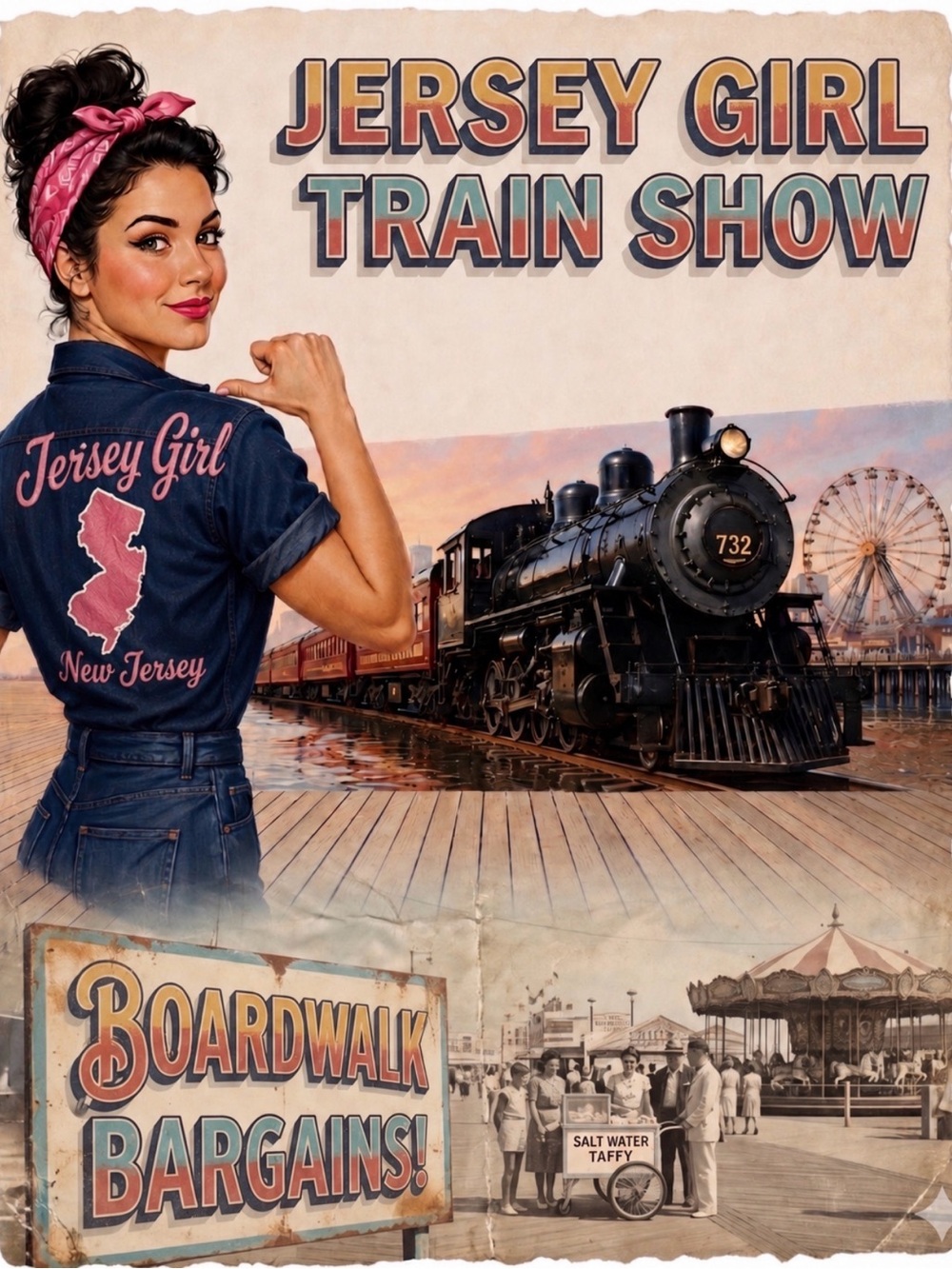 Jersey Girl Train LIVE show flyer “Boardwalk Bargains” 6/27